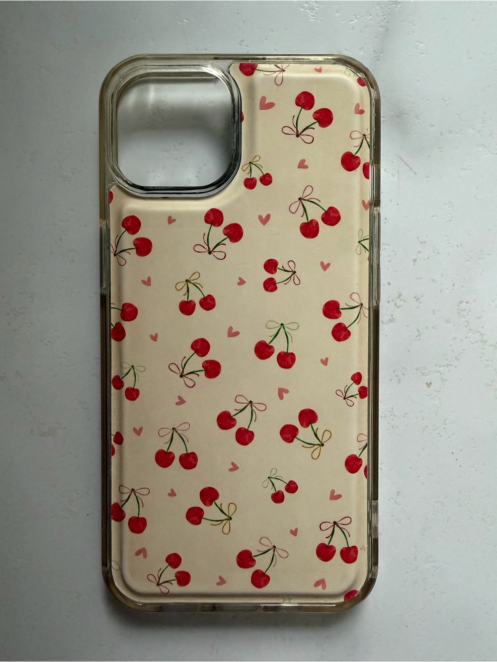 Cherry Print Clear Phone Case - Cream and Red
